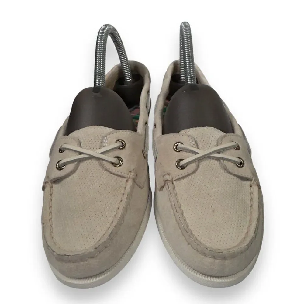 Sperry Authentic Original Skimmer Pin Perforated Boat Shoes Cream Women's 6.5‎